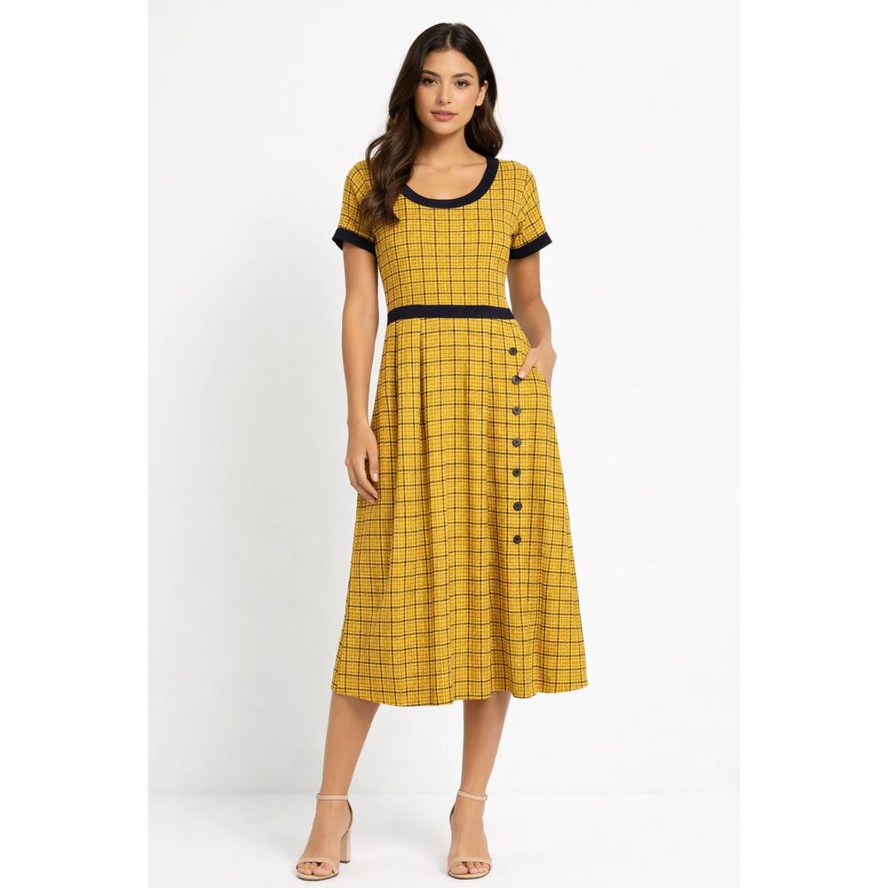 90s Dress Size 8 Clueless Yellow Plaid Vintage Mod Retro Academia Modest